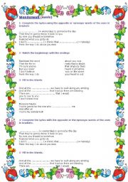 English Worksheet: wonder wall (Oasis)