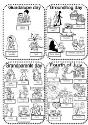 English Worksheet: Celebrations #5 Guadalupe  - Groundhog - Grandparents - Fourth of July