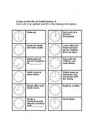 English Worksheet: A day in the life of Judith Burke 1/2