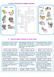 English Worksheet: Animals - Puzzle - Reading