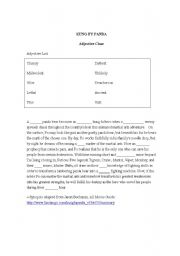 English worksheet: Kung Fu Panda adjective cloze