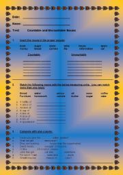 English Worksheet: Countable and Uncountable Nouns Test