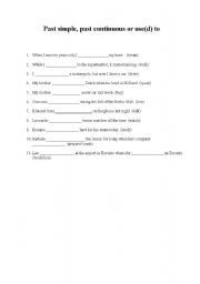 English Worksheet: past simple, past contiuous or used to