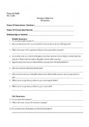 English worksheet: Health Insurance Interview