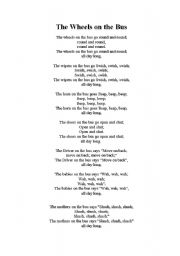 English Worksheet: Wheels on the Bus Lyrics