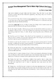 Time Management for High School Students - ESL worksheet ...