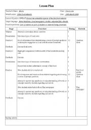 English worksheet: lesson plan one to one