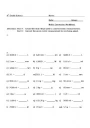 English worksheet: Metric Conversion Worksheet