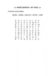 English Worksheet: Word Search - My Face