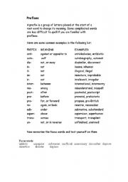 English Worksheet: prefixes