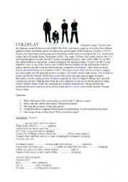 Coldplay biography, exercises and fill in the gaps song 