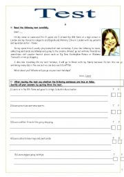 English Worksheet: test on personal information and body