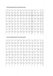 English Worksheet: Find the names of ten fruits in the square