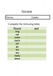 English worksheet: past verb
