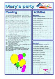 English Worksheet:  MARYS PARTY : READING AND GRAMMAR SERIES N 3 