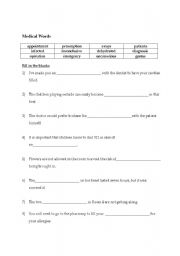 English worksheet: Fill in the Blank-Medical Words