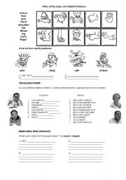 English Worksheet: Parts of the Body and Health Problems