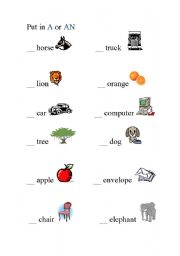 English Worksheet: A or AN?