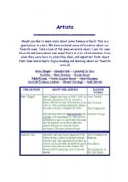 English Worksheet: artists