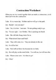 English worksheet: Contraction Worksheet