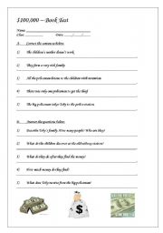 English worksheet: $100,000  Book Test