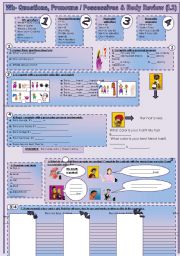 English Worksheet: Wh-questions, pronousn and possessives