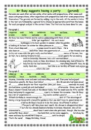 English Worksheet: Mr Busy suggests having a party     (GERUND)