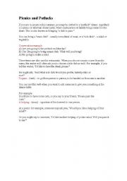 English Worksheet: picnicks and potlucks