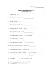 English Worksheet: Conversation Questions