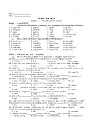 English Worksheet: written test 90_reading, writing, vocab and pronunciation_topic: music, movies and theatre