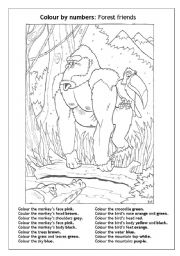 English Worksheet: Colour by numbers - Forest friends