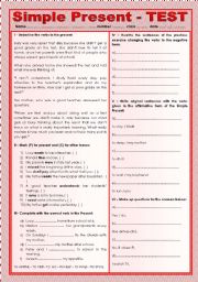 English Worksheet: Simple Present - test