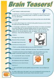 English Worksheet: BRAIN TEASERS  PART 3! (FOR ADULTS) With keys