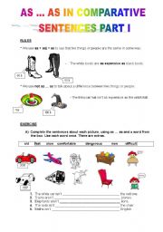 English Worksheet: AS ... AS IN COMPARISON SENTENCES PART I