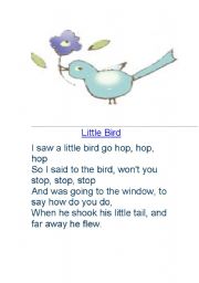 English worksheet:  a poem about a little bird