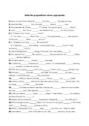 English Worksheet: Prepositions