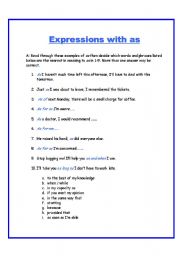 English worksheet: Expressions with AS