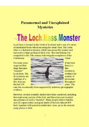 English Worksheet: Paranormal and Unexplained Mysteries