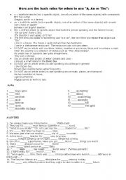 English Worksheet: basic rules for articles