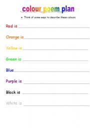 English worksheet: colour poem plan