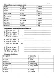 English worksheet: Singular - Plural Form, There is/are, Here is/are, Subject Pronoun, Verb to be, Verb to have