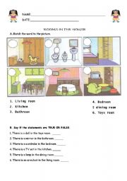 English Worksheet: ROOMS IN A HOUSE and THERE TO BE