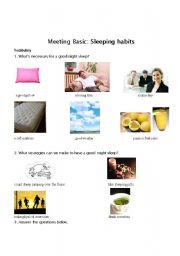 English Worksheet: sleeping