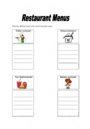 English worksheet: Restaurant Menus Part 1