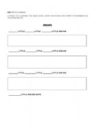 English Worksheet: Indians song - Counting and writting numbers