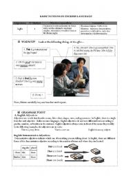 English Worksheet: Basic Notions of English Language