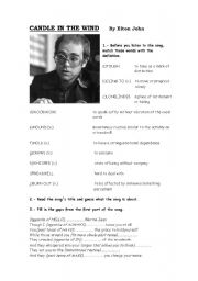 English Worksheet: CANDLE IN THE WIND-Song by Elton John