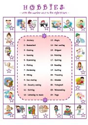 English Worksheet: Hobbies in alphabetical order