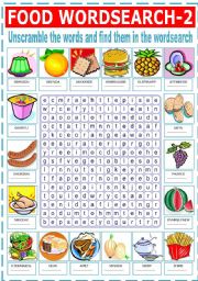 English Worksheet: FOOD WORDSEARCH -2