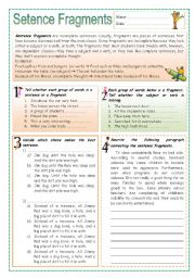 English Worksheet: Sentence Fragments